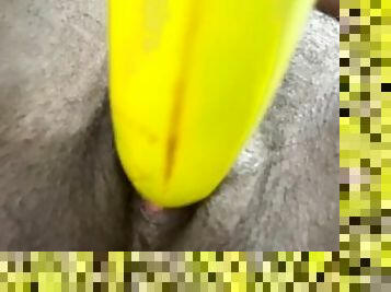 masturbation, orgasme, amateur, ébène, ejaculation-interne, solo, banane