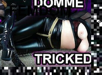 Domme session ends with her in Armbinder and Hogtied