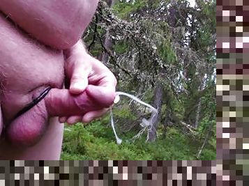 Watch daddy cum outdoors with big moaning cumload
