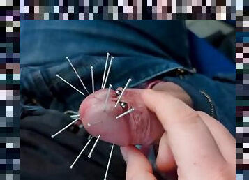 Ruined orgasm with cock impaling - extreme CBT, acupuncture needles through the head, edging and cock seduction