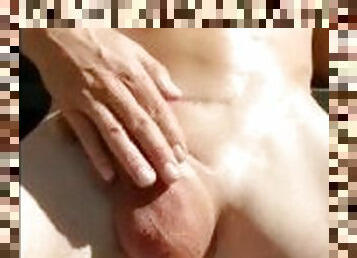 Sexy male masturbate with lube outdoor .. MULTIPLE CUMSHOTS !!