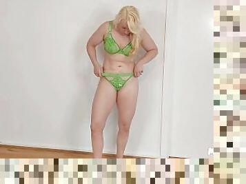 Sheer lingerie try on haul hot blonde milf