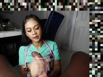 Asian Nurse sucks big black dick