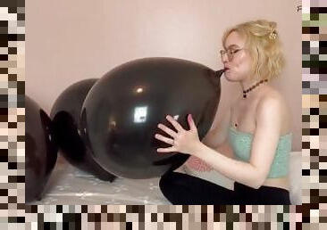 Blowing up Three 18 inch Black Balloons then Popping them!