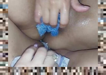 Dripping wet panty play with my stepsister