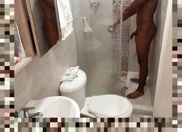 mandi, besar-huge, mastubasi, besar-sekali, penis-besar, hitam, mandi-shower, penis