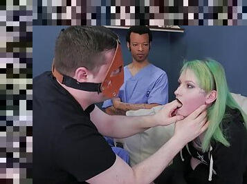 Mouth fuck BDSM sub chick painting with her butt