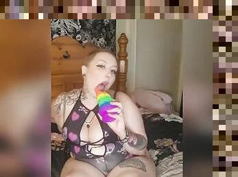 Goth Babydoll BBW destroys her pussy with a HUGE dildo