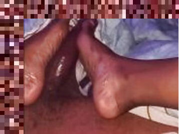 French tip ebony handjob and footjob