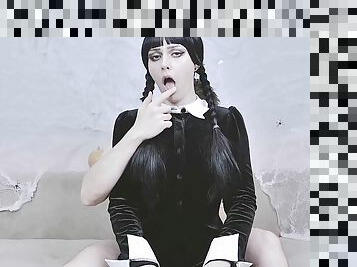 Wednesday Addams goes crazy with her fingers in her holes and gets fucked in the ass