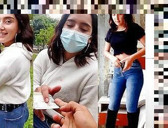 Pillada en la calle a linda chica, acepta ser fotografiada y luego es follada por dinero.