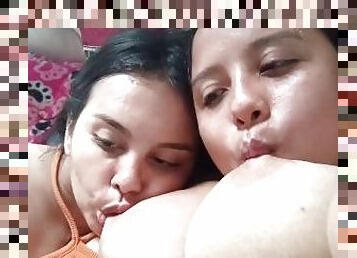 payudara-besar, puting-payudara, orgasme, lesbian-lesbian, susu, menyusui, pengisapan