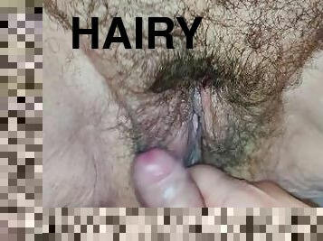 Slow motion rubbing soft hairy fat pussy