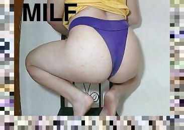 Look at this milf only in thong panties