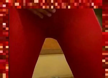 Masturbation in pantyhose with a condom in a hotel room