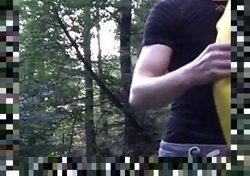 Naked German boy outdoor in the woods jerking off