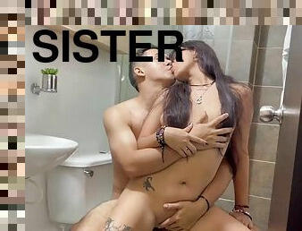 I masturbate while watching my stepsister take a bath and then fuck her hard until I cum in her mouth