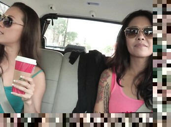 Naughty chicks Dana Vespoli and Kalina Ryu have sex in a car