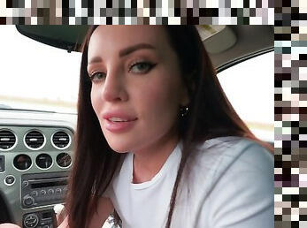 POV blowjob in a car in the parking lot